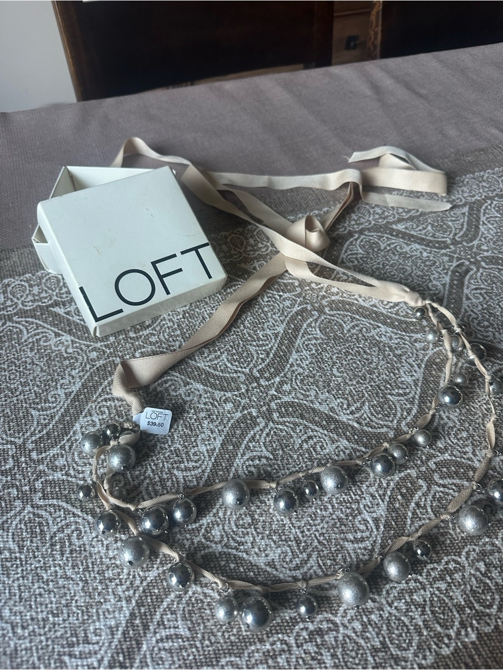 LOFT Silver Bead Ribbon Belt- Silver